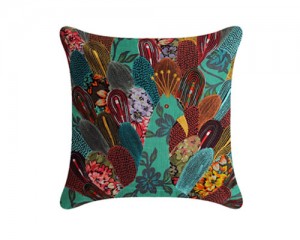 Futon Company New cushion collection hand embroidered in India - peacock